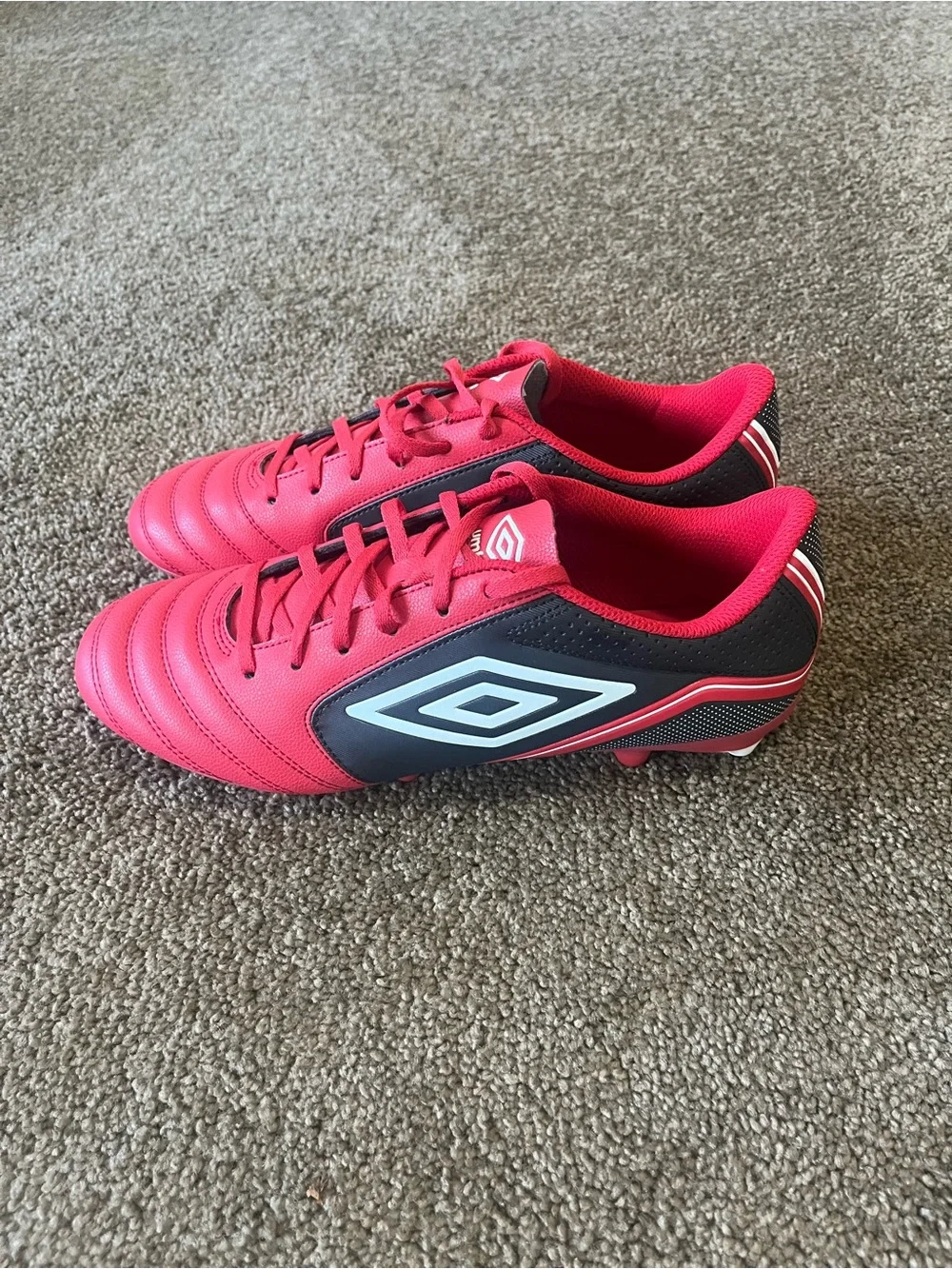 Umbro Red and Black Soccer Cleats with White Logo